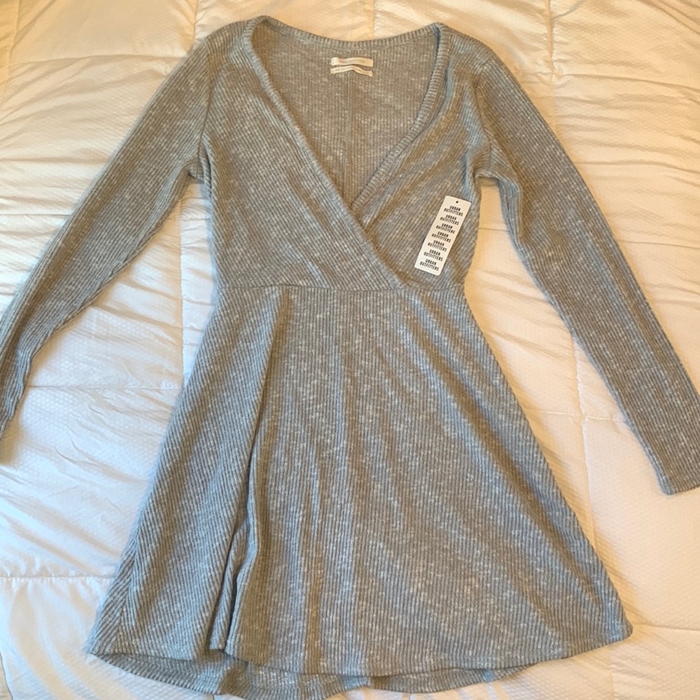 Urban Outfitters M brand new gray faux wrap ribbed dress